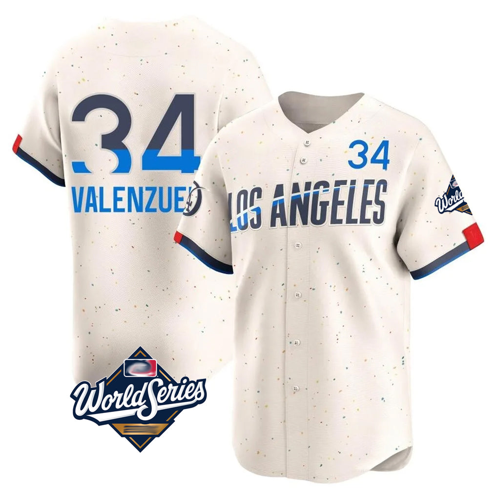 LA.Dodgers #34 Fernando Valenzuela Player Cream World Series City Connect Limited Home Fdoa Stitched Jerseys