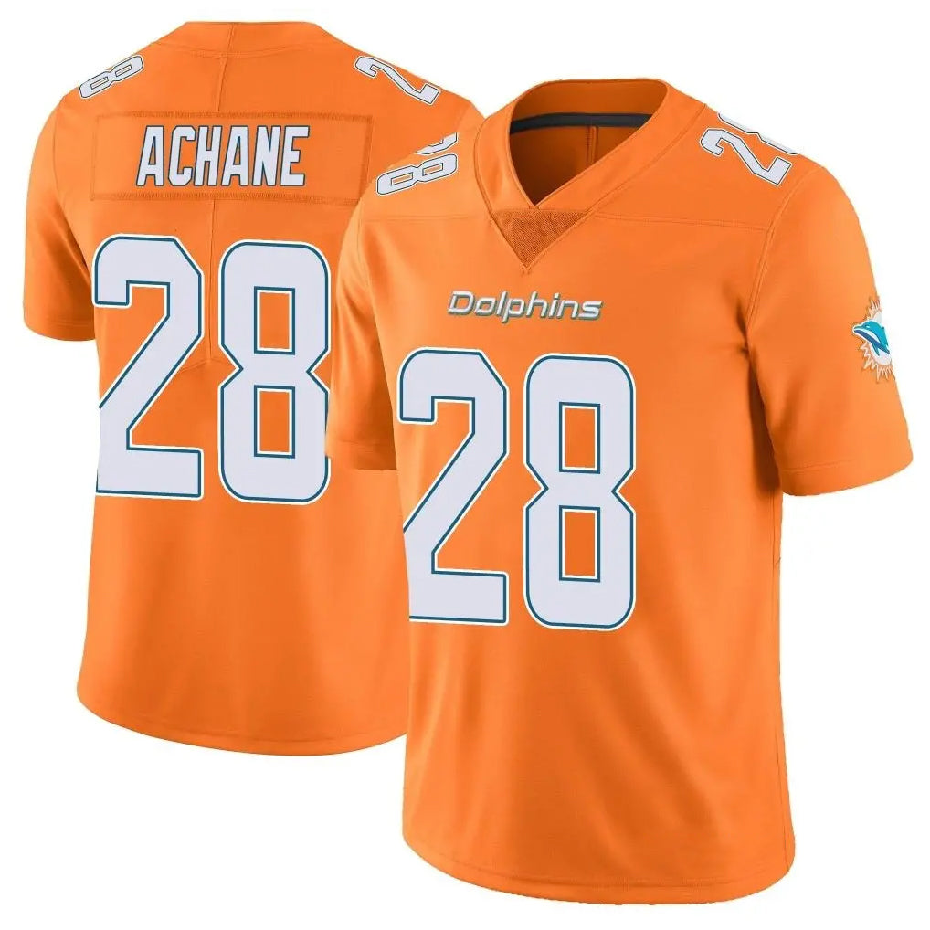 M.Dolphins #28 De'Von Achane Player Orange Limited Home Game Gdoa Stitched Jerseys