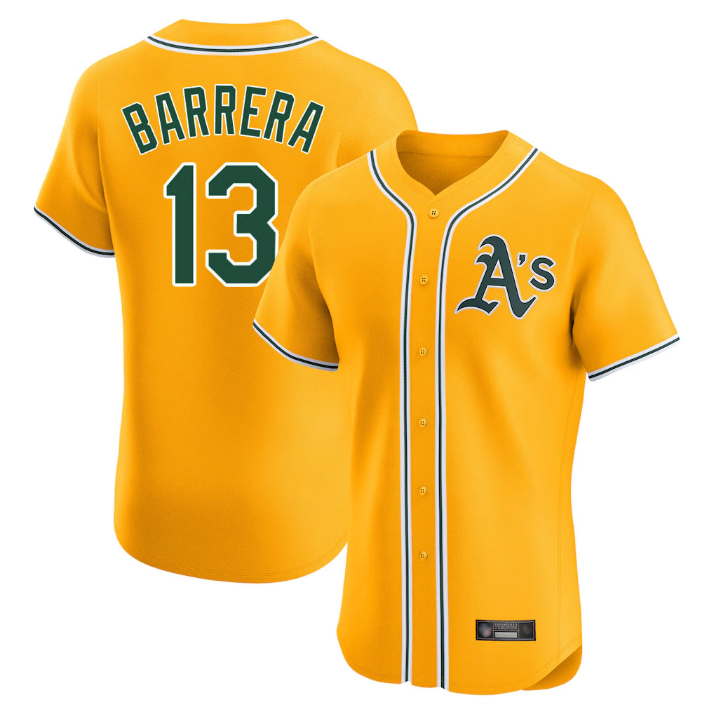 Athletics #13 Luis Barrera Player Gold Limited Elite Home Game Gdoa Stitched Jerseys