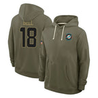 M.Dolphins #18 Chris Bell Player Olive Salute to Service Pullover Hoodies Limited Gdoa Stitched Jerseys