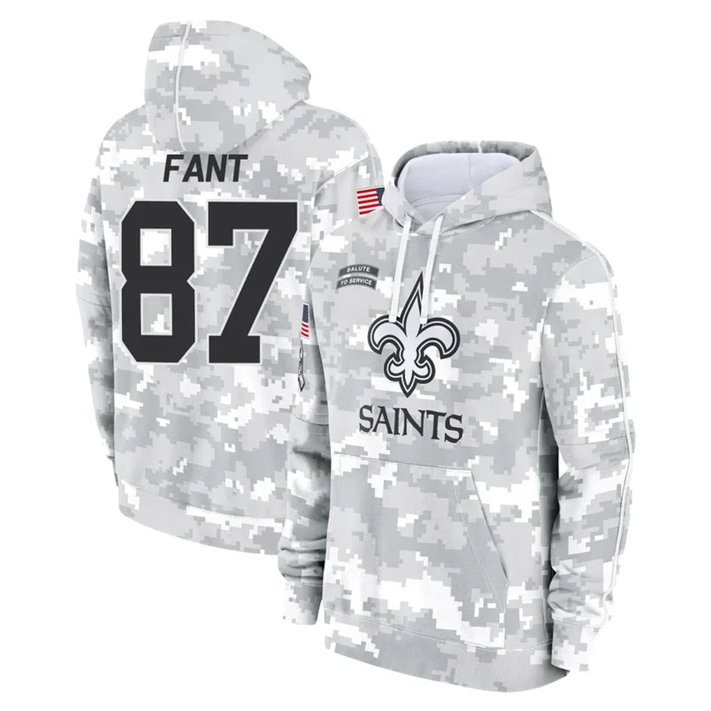 NO.Saints #87 Noah Fant Player Arctic Camo Salute to Service Pullover Hoodies Limited Game Gdoa Stitched Jerseys