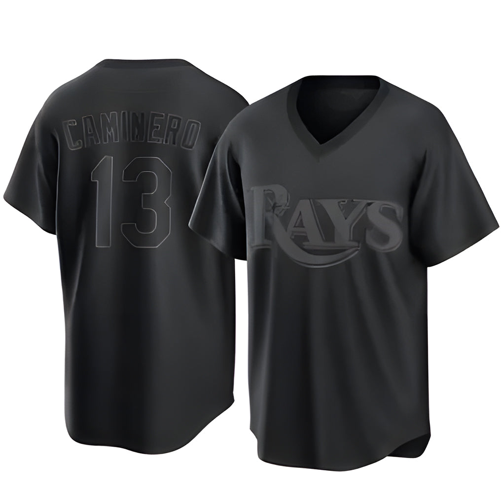 T.Bay Rays #13 Junior Caminero Player Black Home Game Fdoa Stitched Jerseys
