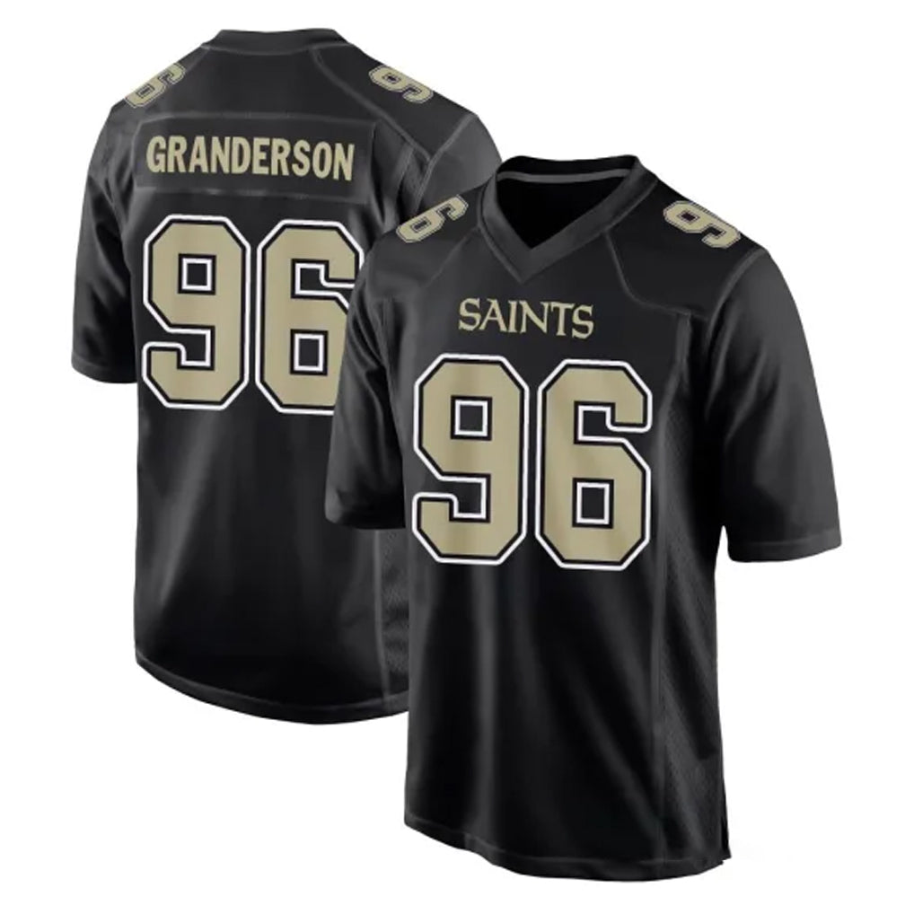NO.Saints #96 Carl Granderson Player Black Carbon Fashion Home Game Gdoa Stitched Jerseys