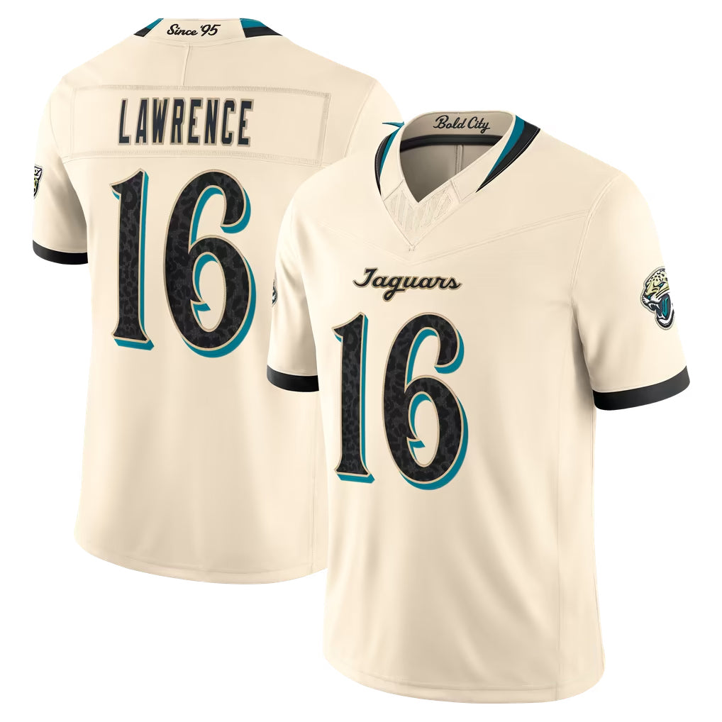 J.Jaguars #16 Trevor Lawrence Player Natural Limited 2026 Rivalries Collection Game Gdoa Stitched Jerseys