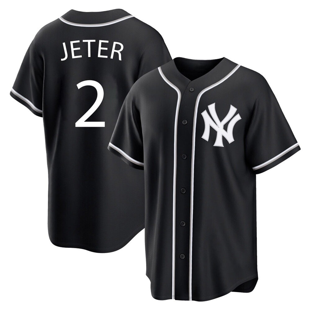 NY.Yankees #2 Derek Jeter Player Black Out Game Home Fdoa Stitched Jerseys