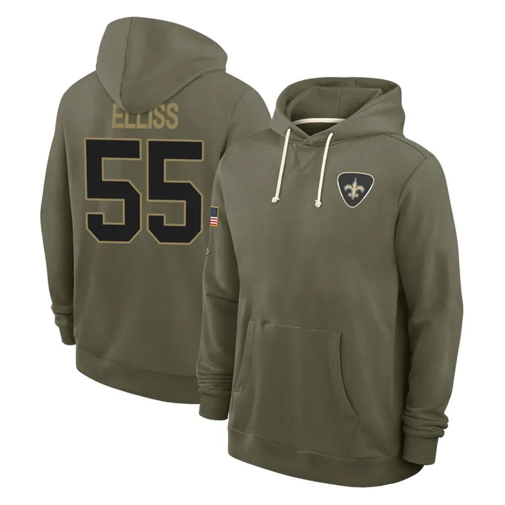 NO.Saints #55 Kaden Elliss Player Olive Salute to Service Pullover Hoodies Limited Gdoa Stitched Jerseys