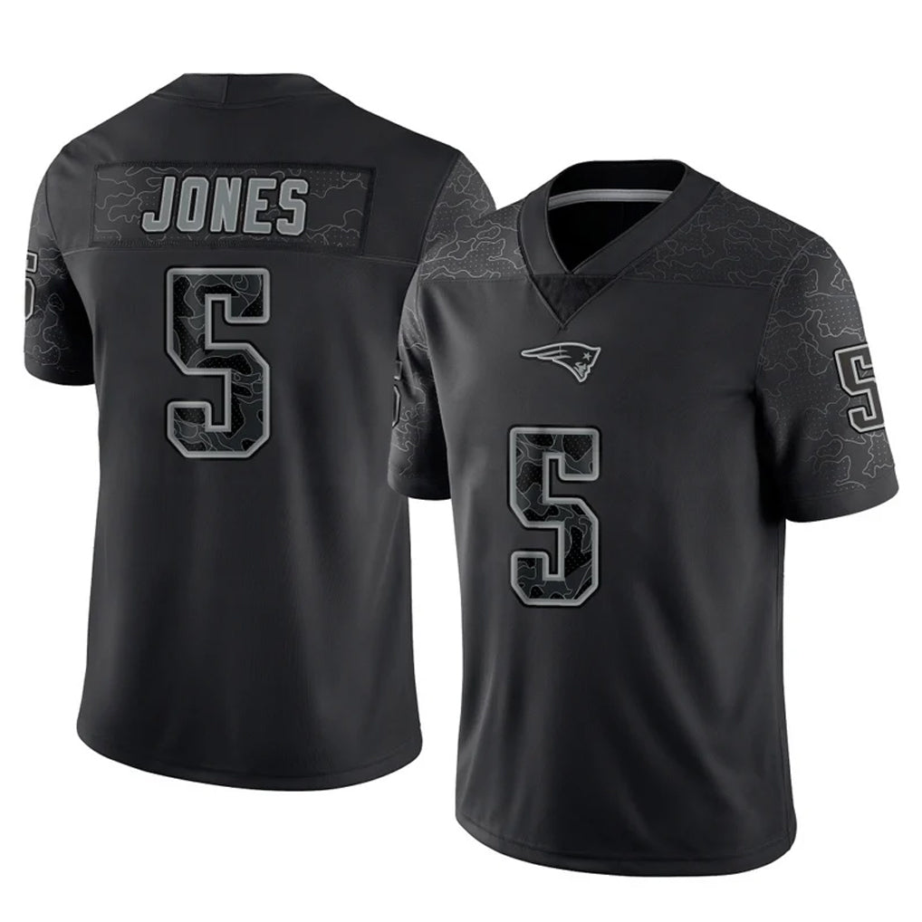 NE.Patriots #5 Dre'Mont Jones Player Black Reflective LImited Home Game Gdoa Stitched Jerseys