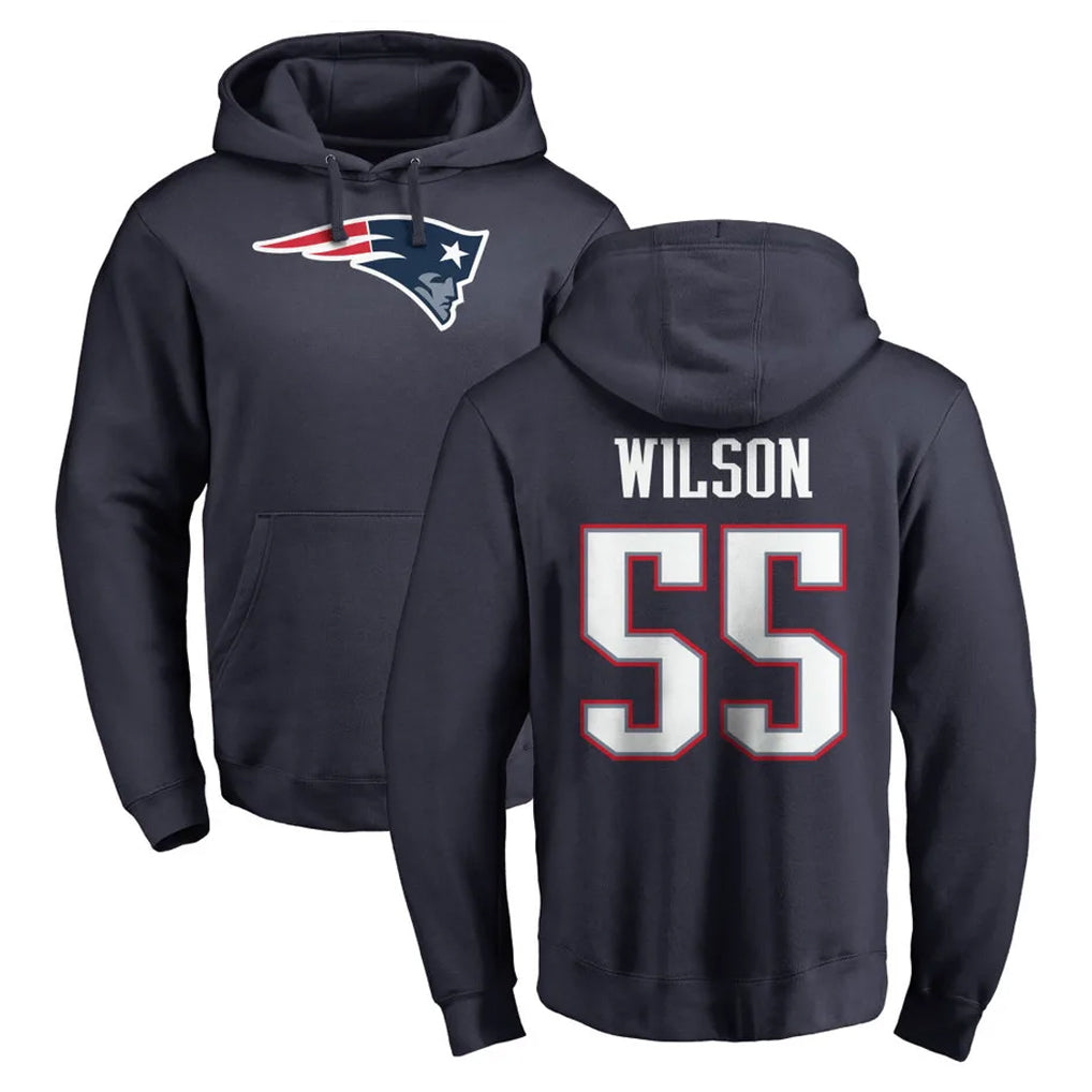 NE.Patriots #55 Jared Wilson Player Navy LOGO Pullover Hoodies Home Game Gdoa Stitched Jerseys