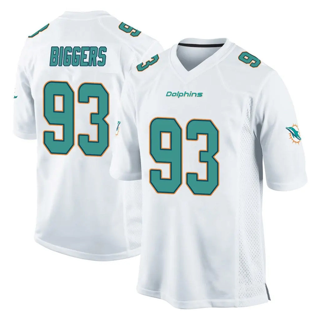 M.Dolphins #93 Zeek Biggers Player White Home Game Gdoa Stitched Jerseys