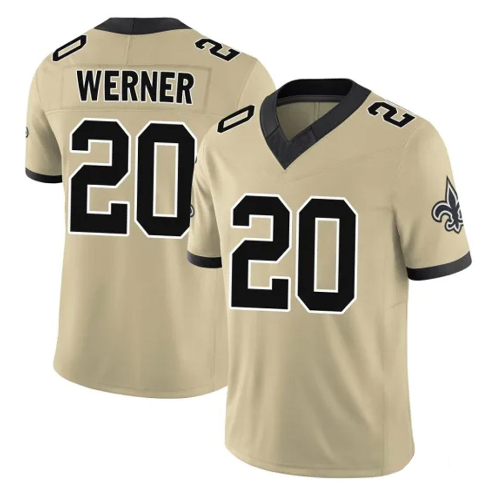 NO.Saints #20 Pete Werner Player Gold Limited Vapor F.U.S.E. Home Game Gdoa Stitched Jerseys
