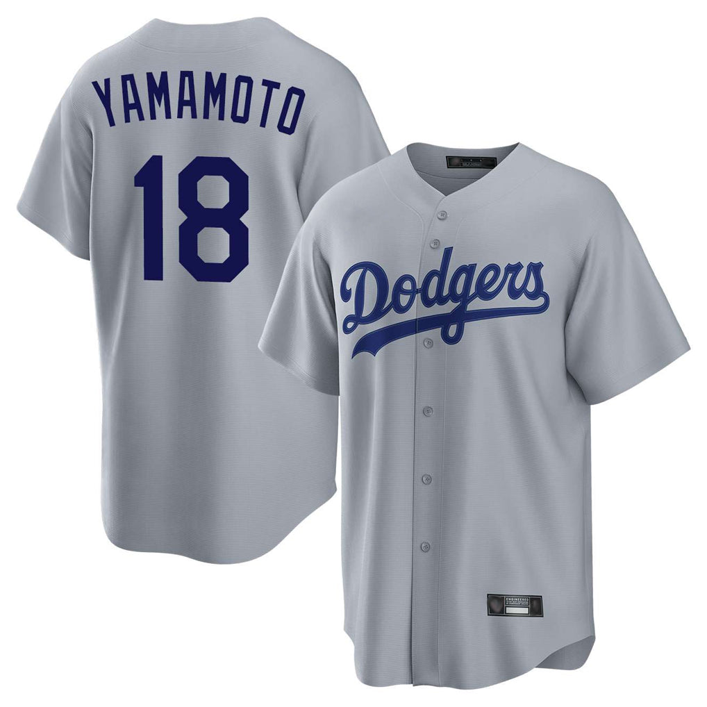 LA.Dodgers #18 Yoshinobu Yamamoto Player Gray Game Fdoa Stitched Jerseys
