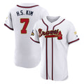 A.Braves #7 Ha-Seong Kim Player White Gold Limited Elite Home Game Gdoa Stitched Jerseys