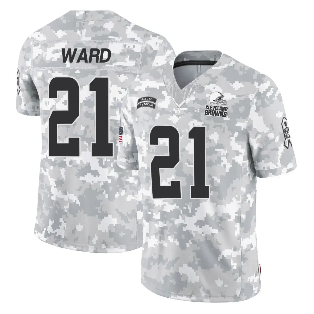 C.Browns #21 Denzel Ward Player Arctic Camo Salute to Service Limited Home Game Gdoa Stitched Jerseys
