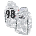 B.Ravens #98 Travis Jones Player Arctic Camo Salute to Service Pullover Hoodie Gdoa Stitched Jerseys