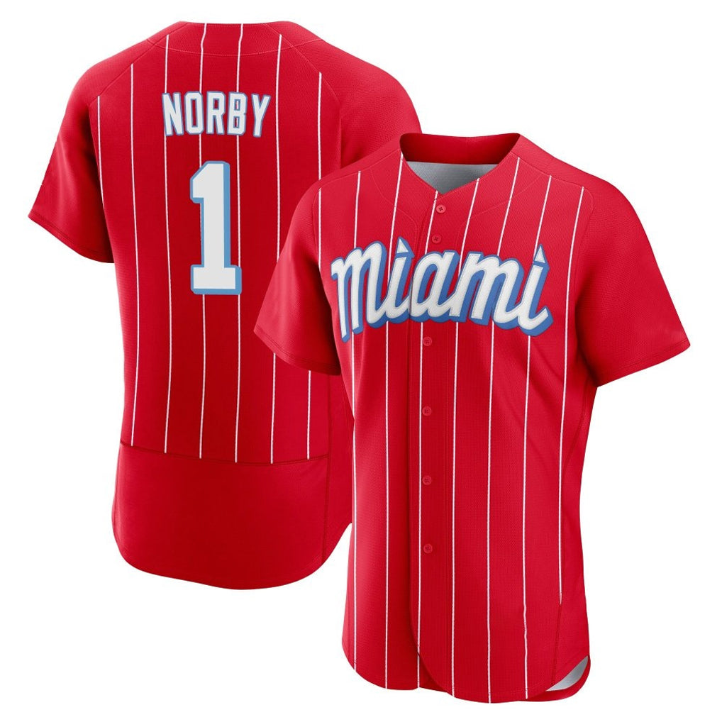 M.Marlins #1 Connor Norby Player Red City Connect Home Limited Elite Fdoa Stitched Jerseys