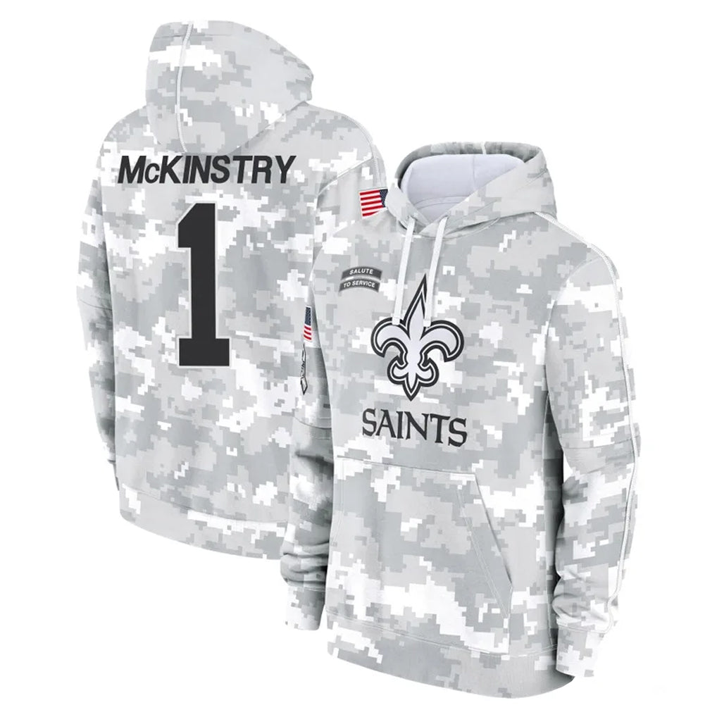 NO.Saints #1 Kool-Aid McKinstry Player Arctic Camo Salute to Service Pullover Hoodies Limited Game Gdoa Stitched Jerseys