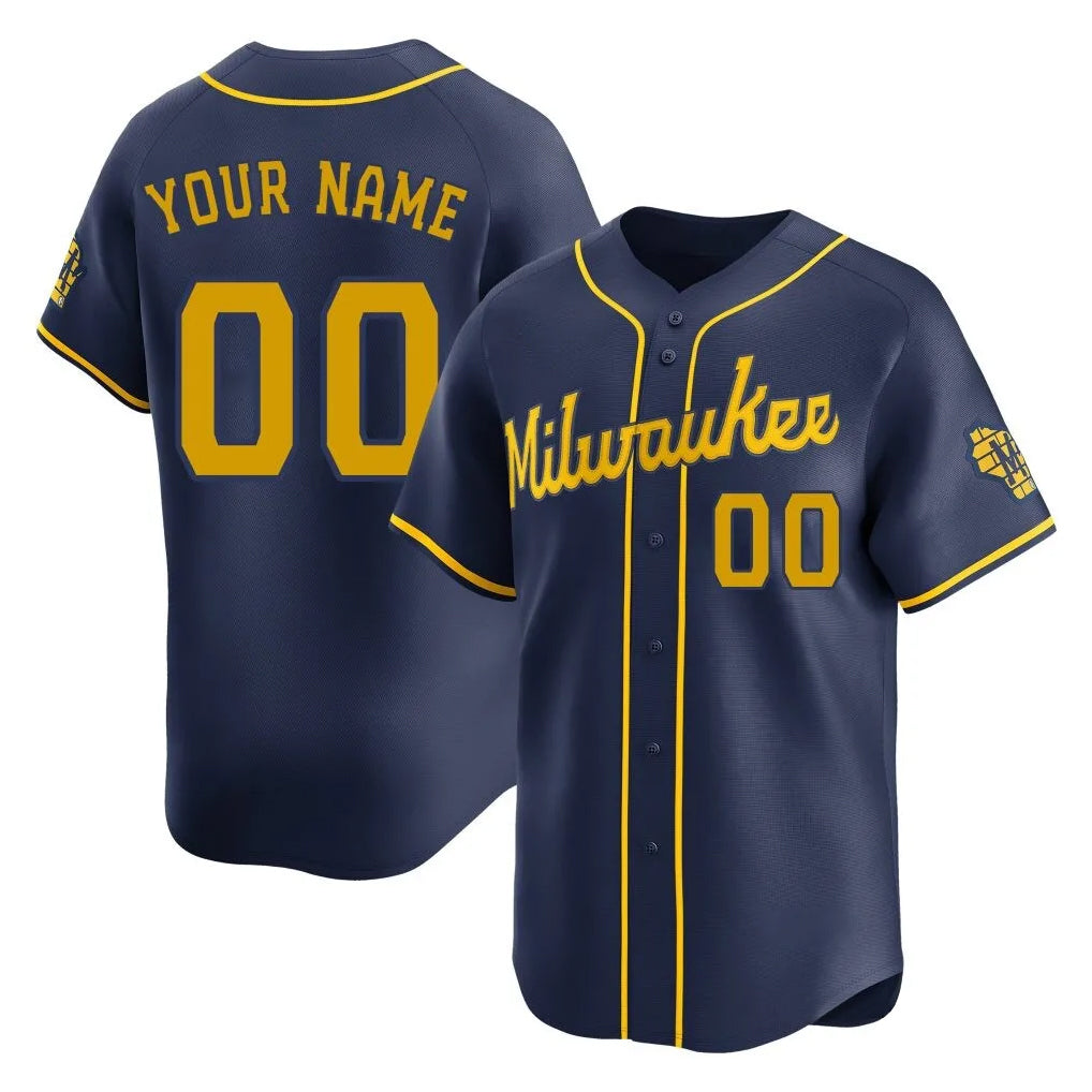 Custom M.Brewers Navy Home Limited Any Name & Number Gdoa Stitched Jerseys
