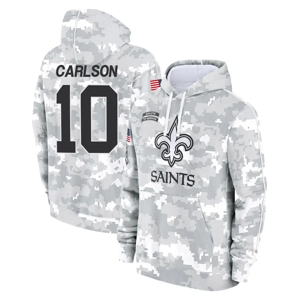 NO.Saints #10 Daniel Carlson Player Arctic Camo Salute to Service Pullover Hoodies Limited Game Gdoa Stitched Jerseys