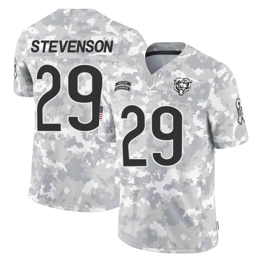 C.Bears #29 Tyrique Stevenson Player Arctic Camo Salute to Service Limited Gdoa Stitched Jerseys