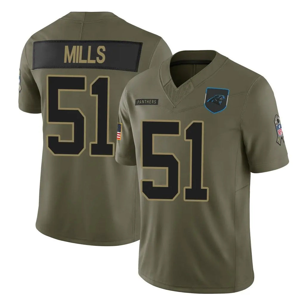 C.Panthers #51 Sam Mills Player Olive Salute to Service Limited Home Game Gdoa Stitched Jerseys
