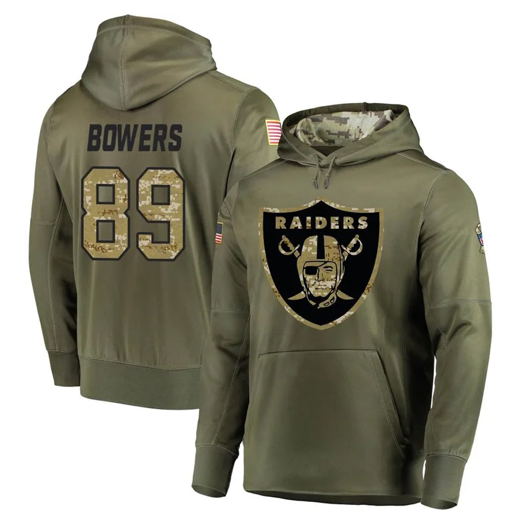 LV.Raiders #89 Brock Bowers Player Olive Salute to Service Pullover Hoodies Home Game Gdoa Stitched Jerseys
