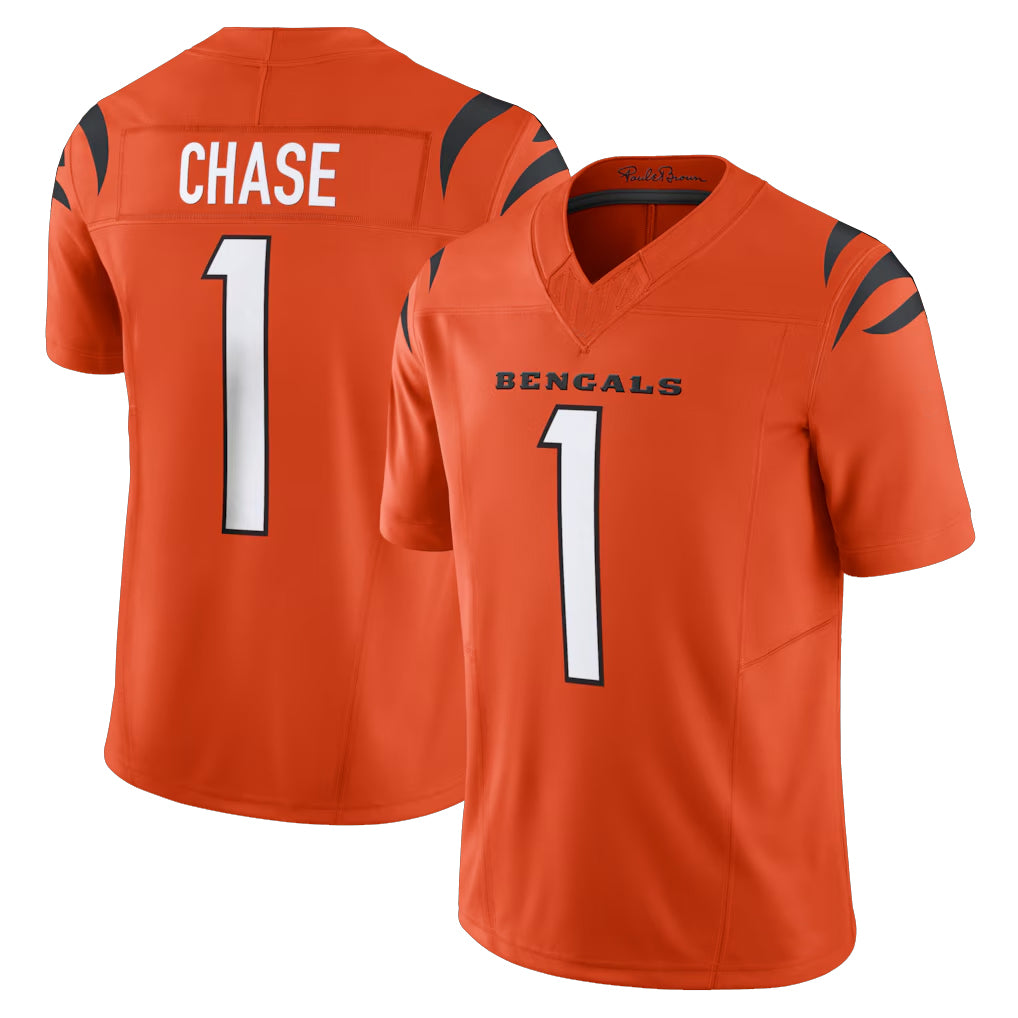C.Bengals #1 Ja'Marr Chase Player Orange Vapor F.U.S.E. Limited Home Game Gdoa Stitched Jerseys