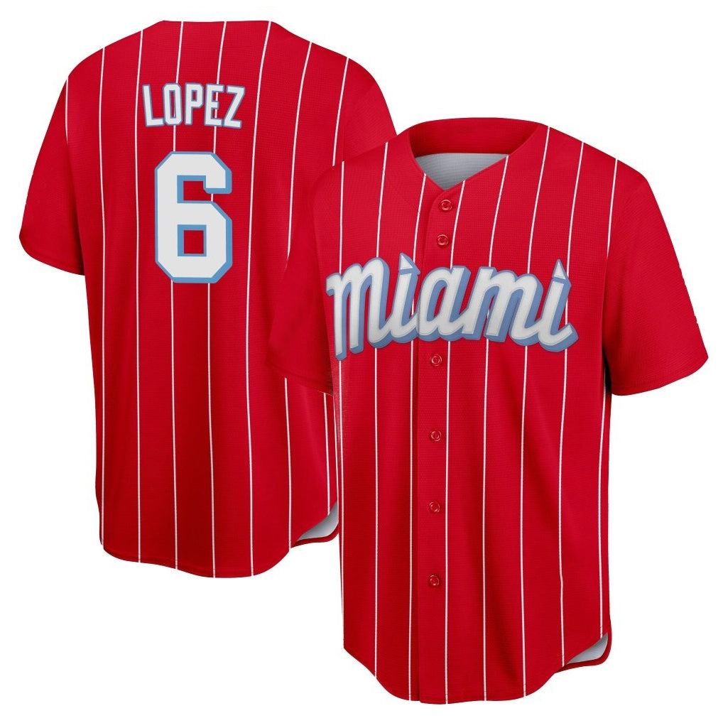 M.Marlins #6 Otto Lopez Player Red City Connect Home Game Fdoa Stitched Jerseys