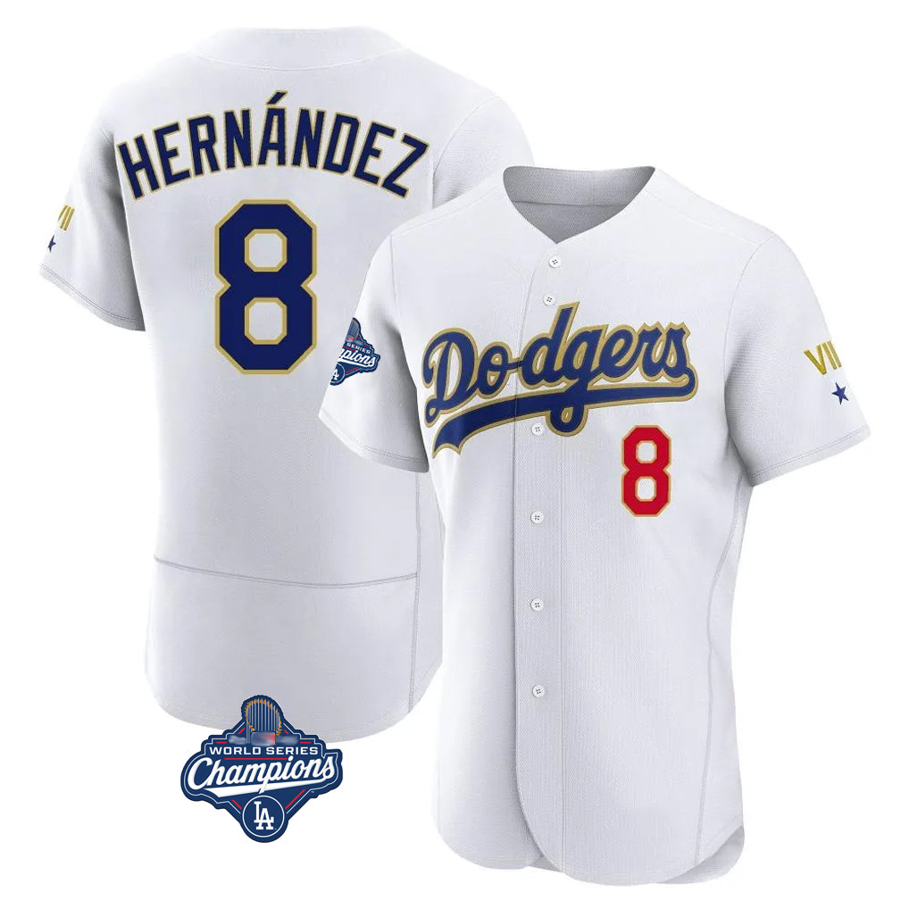 LA.Dodgers #8 Enrique Hern¨¢ndez Player Gold White World Series Meet 2026 Collection Stadium Limited Elite Fdoa Stitched Jerseys