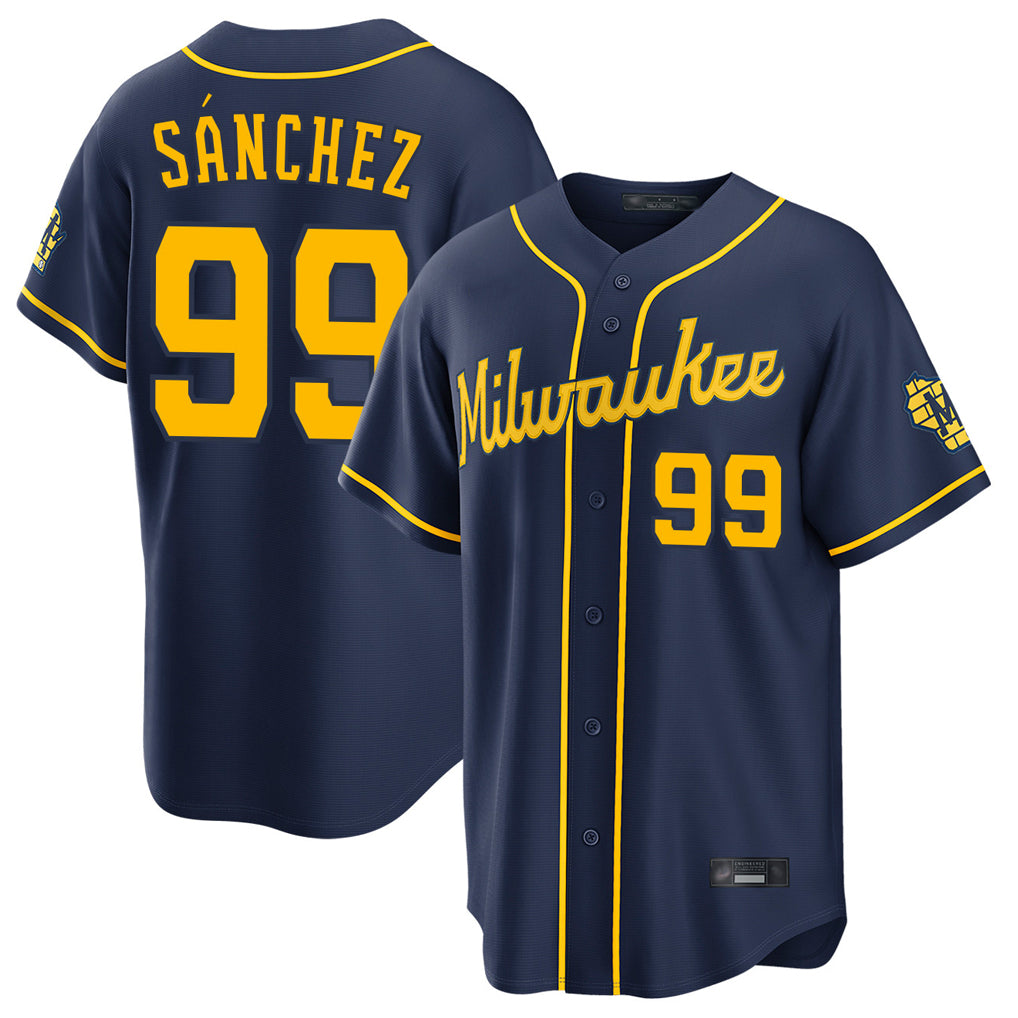 M.Brewers #99 Gary Sanchez Player Navy Home Stadium Game Fdoa Stitched Jerseys