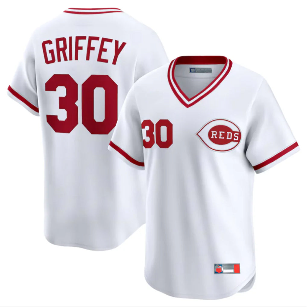 C.Reds #30 Ken Griffey Player White Cooperstown Collection Limited T-shirt Home Gdoa Stitched Jerseys