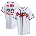 A.Braves #28 Matt Olson Player White USA 250 Fourth Of July Limited Home Game Gdoa250Ys Stitched Jerseys
