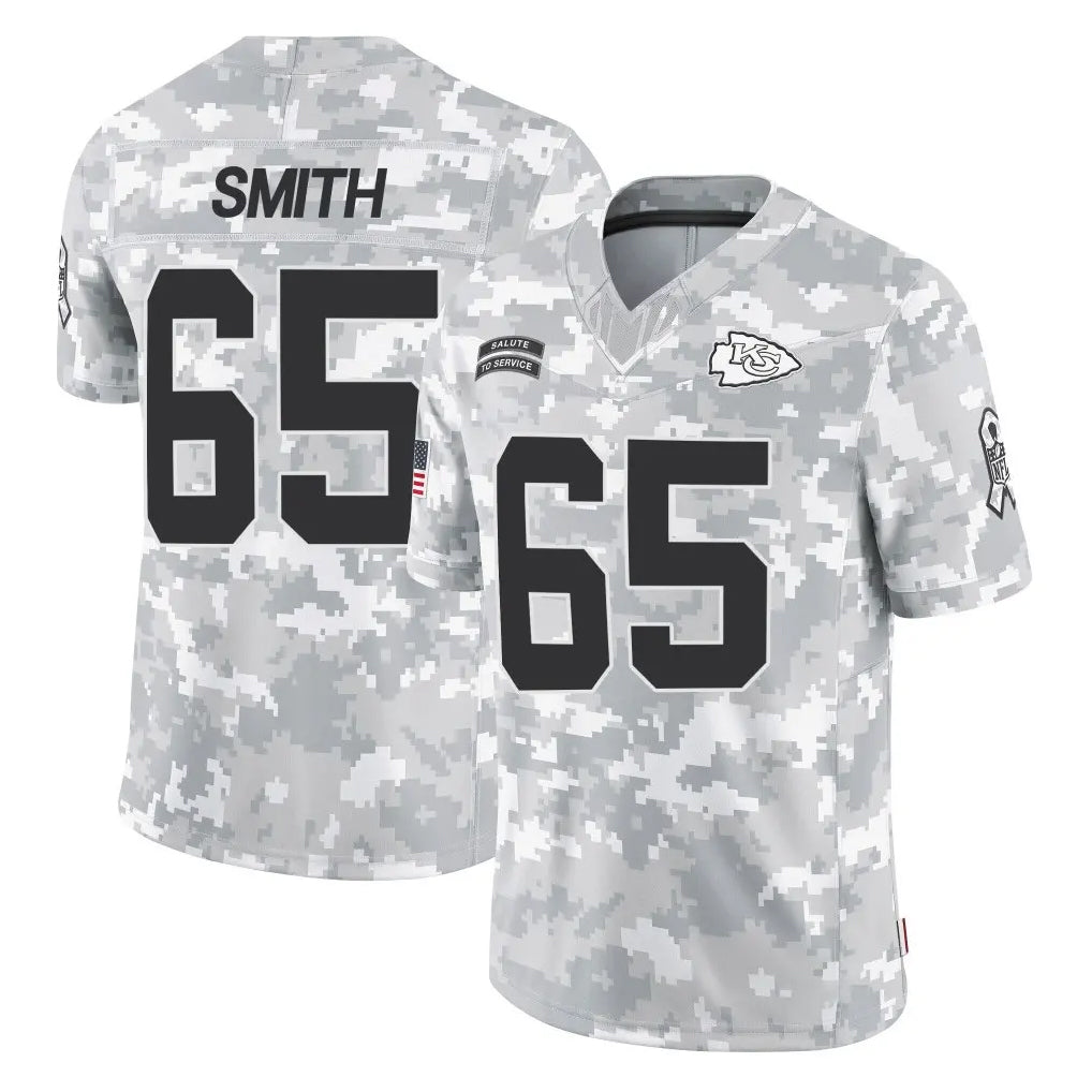 KC.Chiefs #65 Trey Smith Player Arctic Camo Salute To Service Limited Game Gdoa Stitched Jerseys