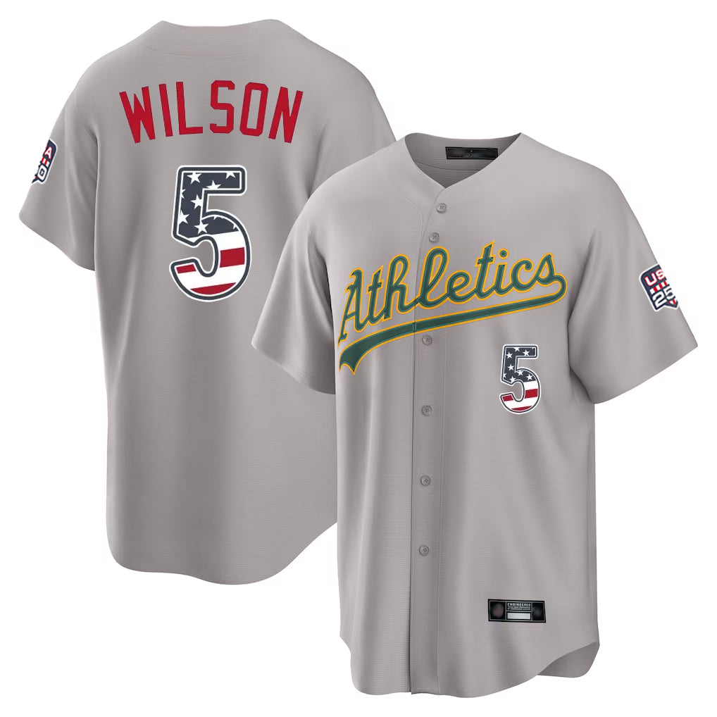 Athletics #5 Jacob Wilson Player Gray USA 250 Fourth of July Home Game Gdoa250Ys Stitched Jerseys
