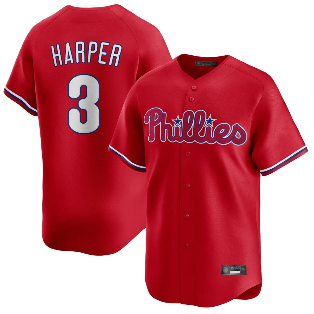 P.Phillies #3 Bryce Harper Player Red Home Limited Fdoa Stitched Jerseys
