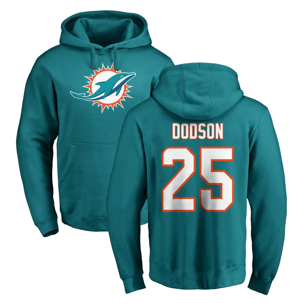 M.Dolphins #25 Tyrel Dodson Player Aqua LOGO Pullover Hoodies Limited Gdoa Stitched Jerseys