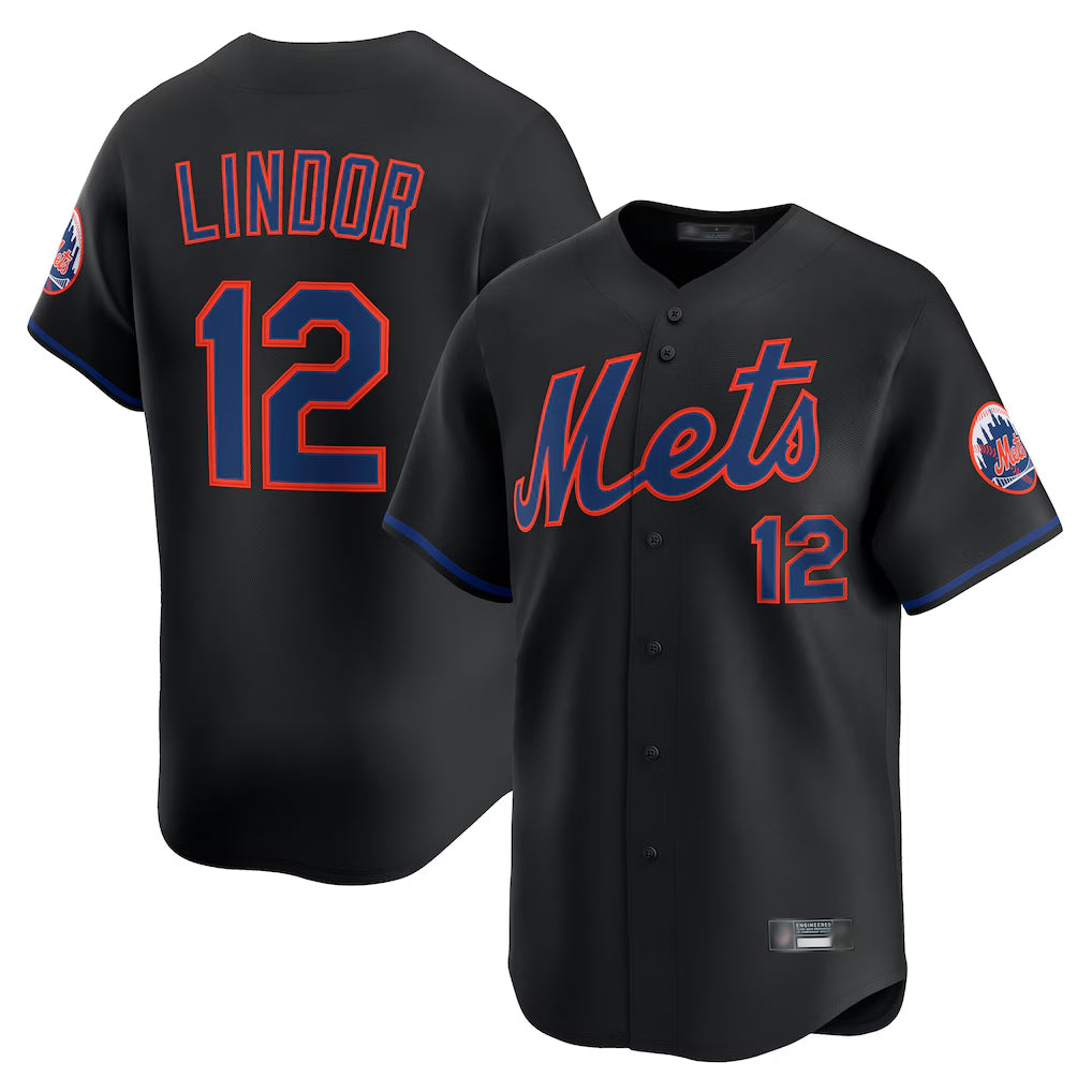NY.Mets #12 Francisco Lindor Player Black Alternate Home Limited Fdoa Stitched Jerseys