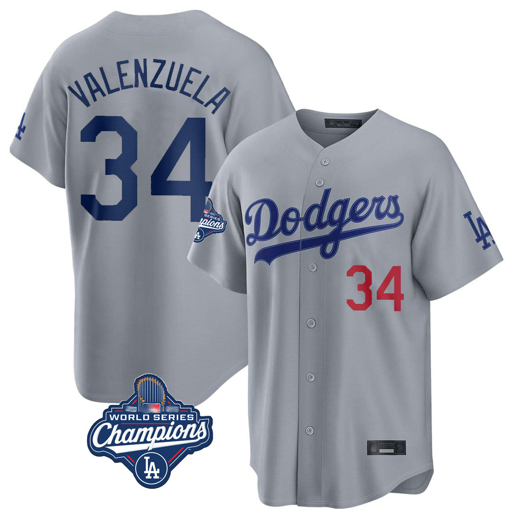 LA.Dodgers #34 Fernando Valenzuela Player Gray World Series Meet Game Home Fdoa Stitched Jerseys