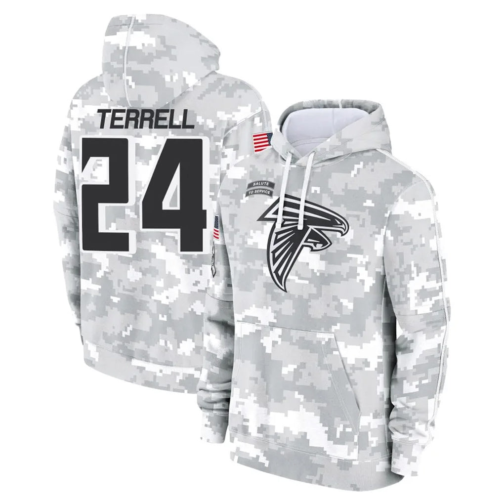 A.Falcons #24 A.J. Terrell Jr. Player Arctic Camo Salute to Service Limited Hoodie Gdoa Stitched Jerseys