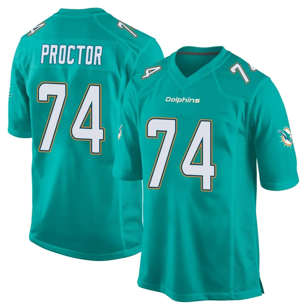 M.Dolphins #74 Kadyn Proctor Player Aqua Team Color Home Game Gdoa Stitched Jerseys