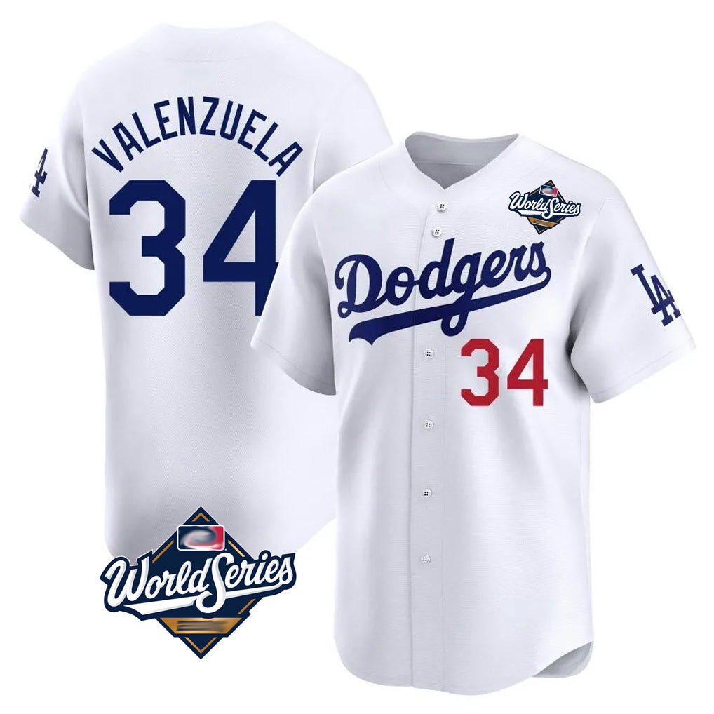 LA.Dodgers #34 Fernando Valenzuela Player White World Series Limited Home Fdoa Stitched Jerseys