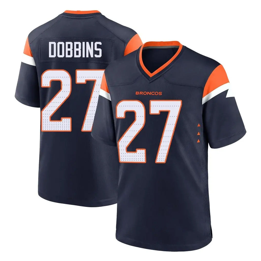 D.Broncos #27 J.K. Dobbins Player Navy Home Game Gdoa Stitched Jerseys
