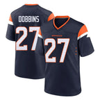D.Broncos #27 J.K. Dobbins Player Navy Home Game Gdoa Stitched Jerseys