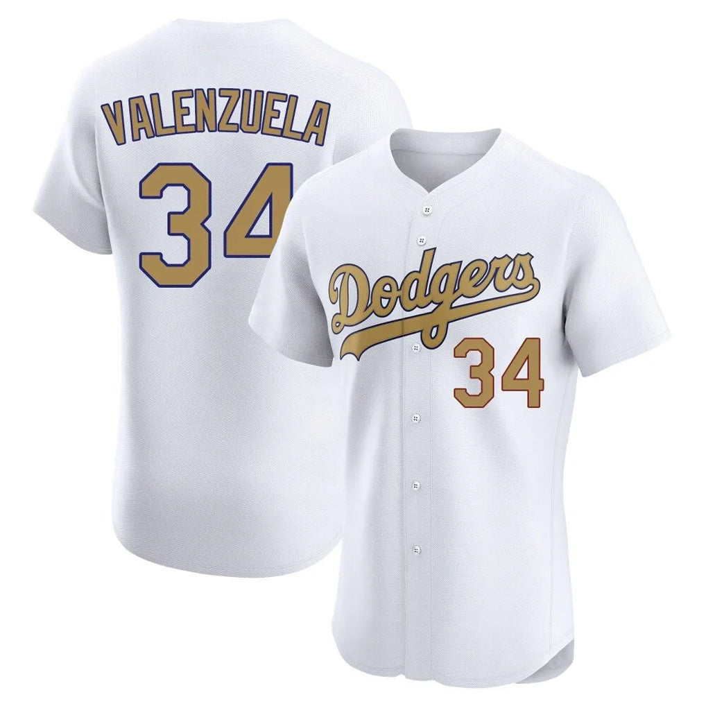 LA.Dodgers #34 Fernando Valenzuela Player Gold Limited Elite Home Fdoa Stitched Jerseys