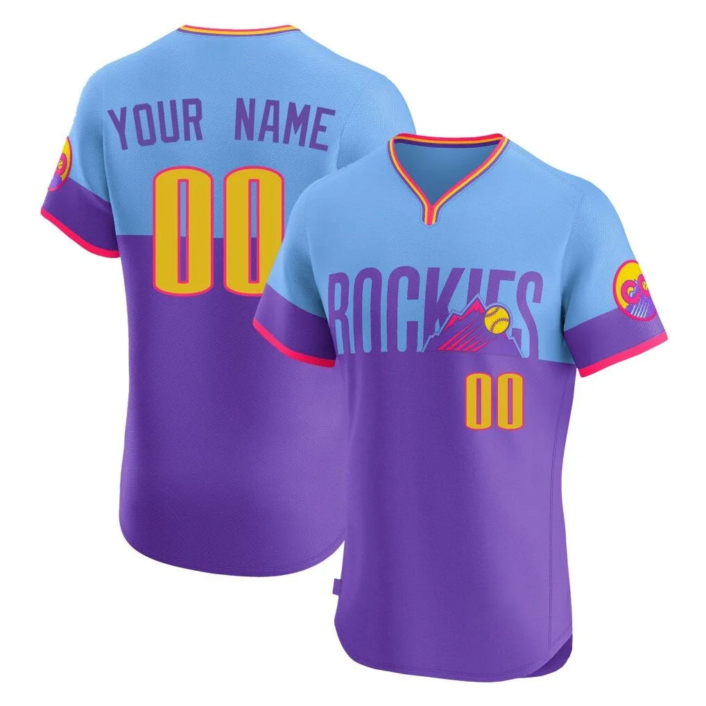 Custom C.Rockies Purple-Light Blue City Connect Limited Elite Home T-shirt Any Name & Number Gdoa Stitched Jerseys