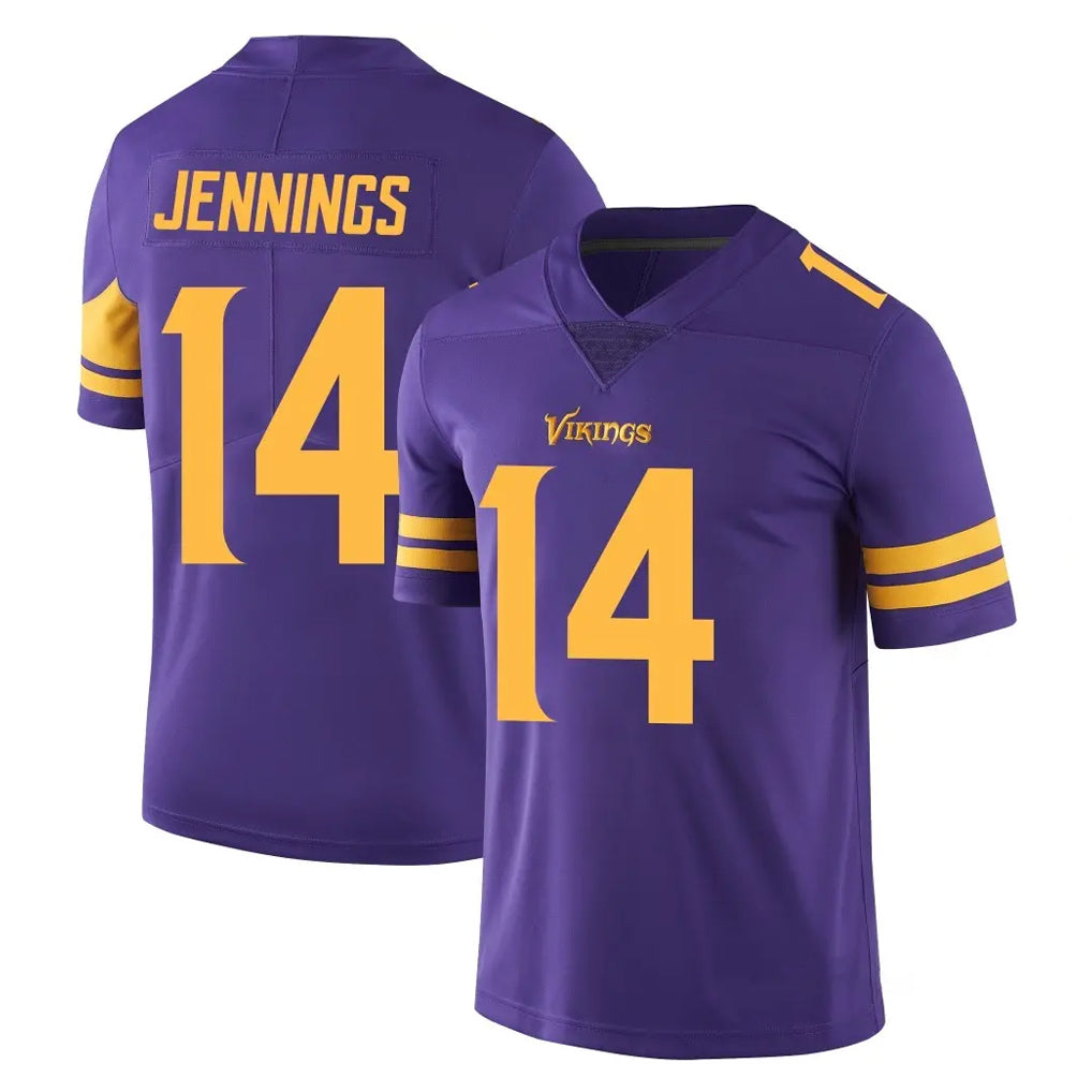 M.Vikings #14 Jauan Jennings Player Purple Limited Color Rush Home Game Gdoa Stitched Jerseys