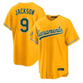 Athletics #9 Reggie Jackson Player Gold Home Game Gdoa Stitched Jerseys