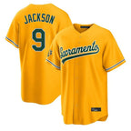 Athletics #9 Reggie Jackson Player Gold Home Game Gdoa Stitched Jerseys