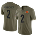 C.Bengals #2 Evan McPherson Player Olive Salute to Service Limited Game Gdoa Stitched Jerseys