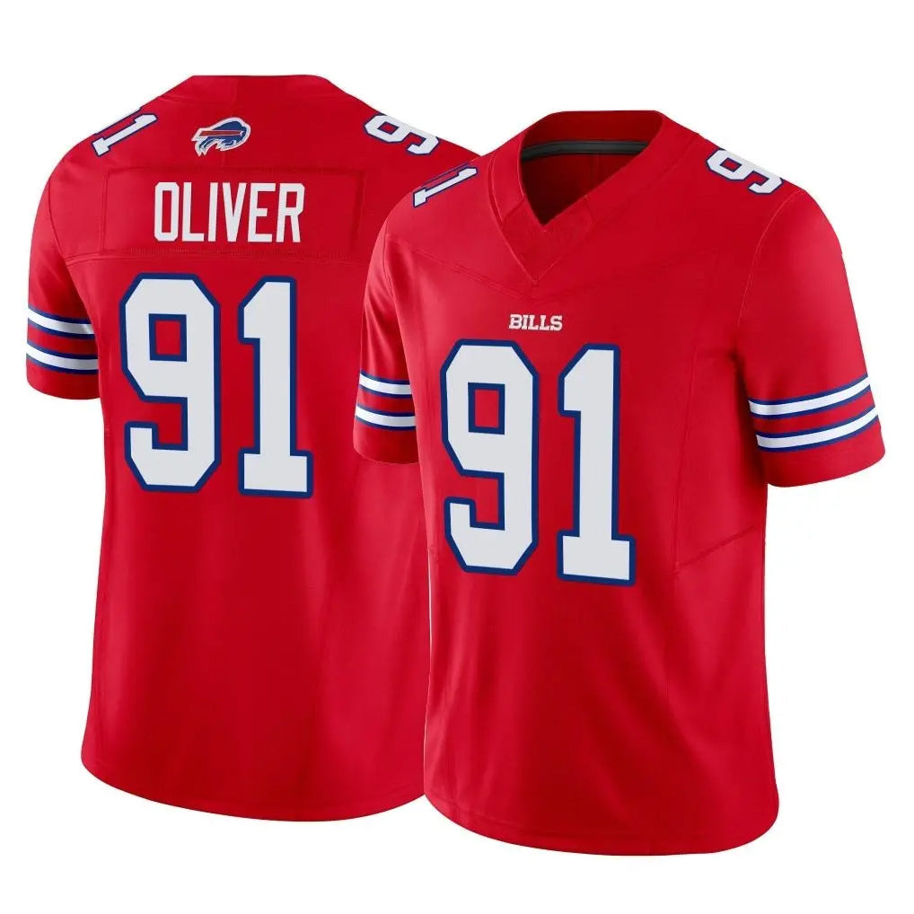B.Bills #91 Ed Oliver Player Red Vapor F.U.S.E. Jersey Limited Home Game Gdoa Stitched Jerseys