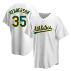 Athletics #35 Rickey Henderson Player White Replica Home Stitched Jersey